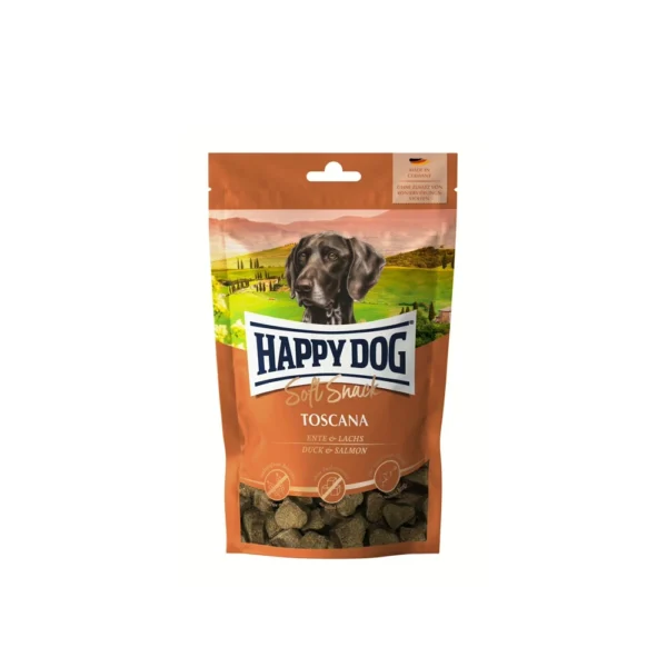 Happy Dog تشویقی سگ بالغ Soft Snack Toscana با سالمون و اردک 5×100 گرم