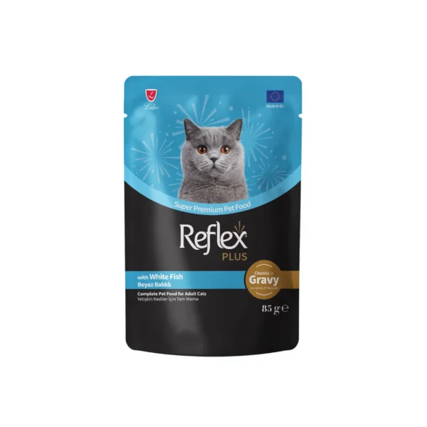 Reflex Plus Adult Cat Wet Chunks in Gravy with Fish & White Fish 85 G