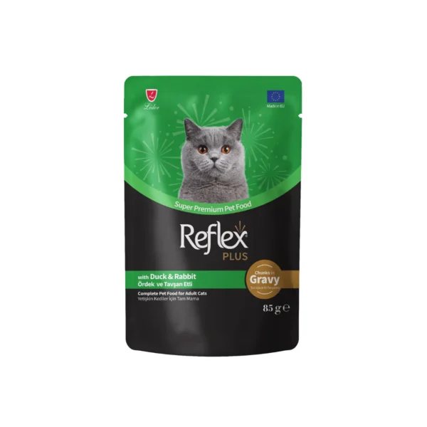Reflex Plus Adult Cat Wet Chunks in Gravy with Duck & Rabbit 85 G