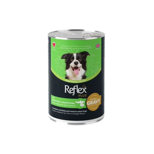 Reflex Plus Adult Dog Wet Chunks in Gravy with White Fish & Sweet Potato 400 G