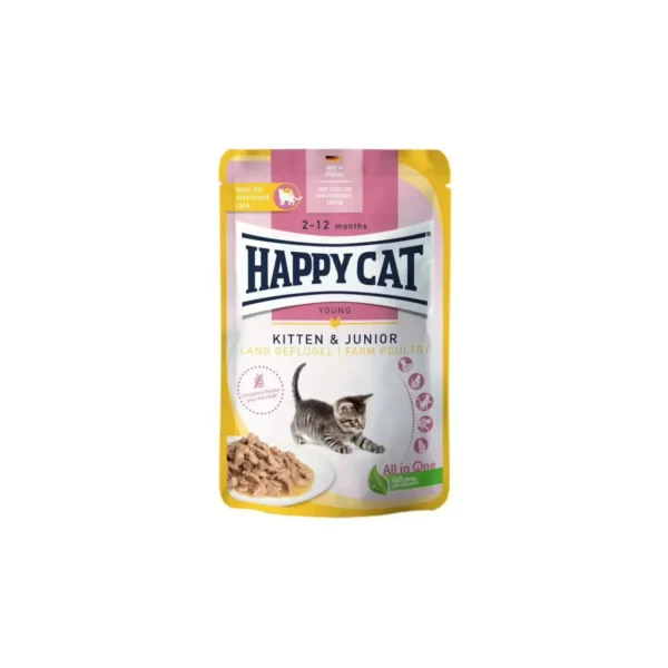 Happy Cat غذای مرطوب بچه‌گربه Meat in Sauce Kitten & Junior با طیور 12×85 G