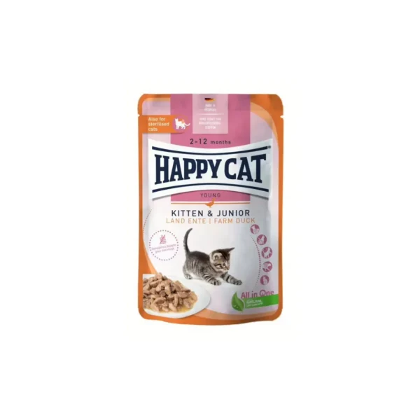 Happy Cat غذای مرطوب بچه‌گربه Meat in Sauce Kitten & Junior با اردک 20×85 G
