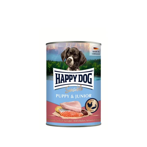 Happy Dog غذای مرطوب توله‌سگ Sensible Puppy & Junior Can Chicken, Salmon & Potato با مرغ، سالمون و سیب‌زمینی 6×200 گرم