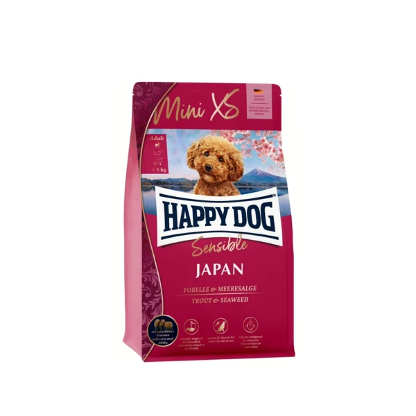 Happy Dog غذای خشک سگ بالغ Mini XS Japan نژاد خیلی کوچک با مرغ و قزل‌آلا 300 گرم